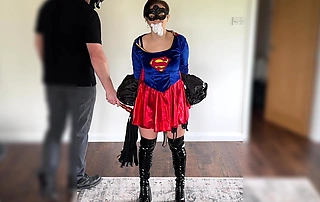 Super Heroine Black Restrained Gagged and Lathy Caned Teased BDSM